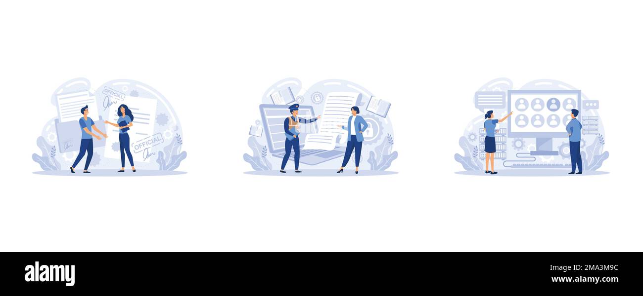 Politique de confidentialité, informations sur les documents officiels sous forme de texte, informations sur la base de données des clients de l'entreprise qui ont effectué des transactions, mise à plat Illustration de Vecteur