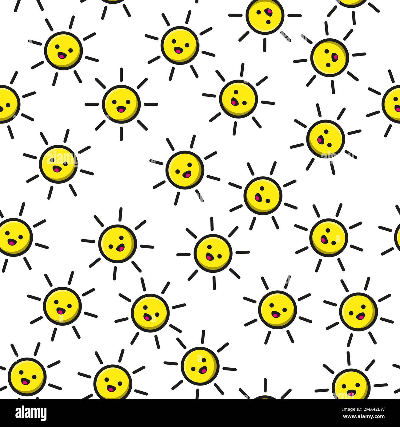 Motif sans couture soleil souriant sur fond blanc Illustration de Vecteur