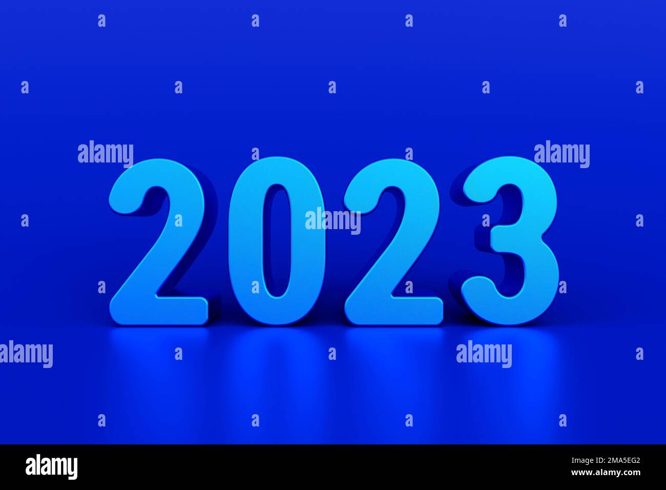 2023 signe métallique bleu du nouvel an sur fond bleu foncé. 3d rendu Banque D'Images