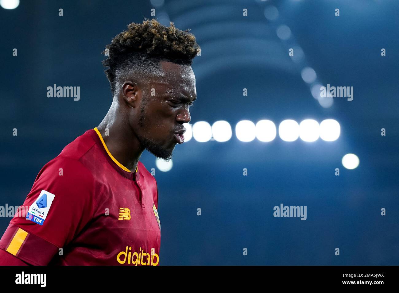 Tammy Abraham d'AS Roma réagit pendant la série Un match entre Roma et Fiorentina au Stadio Olimpico, Rome, Italie, le 15 janvier 2023. Banque D'Images