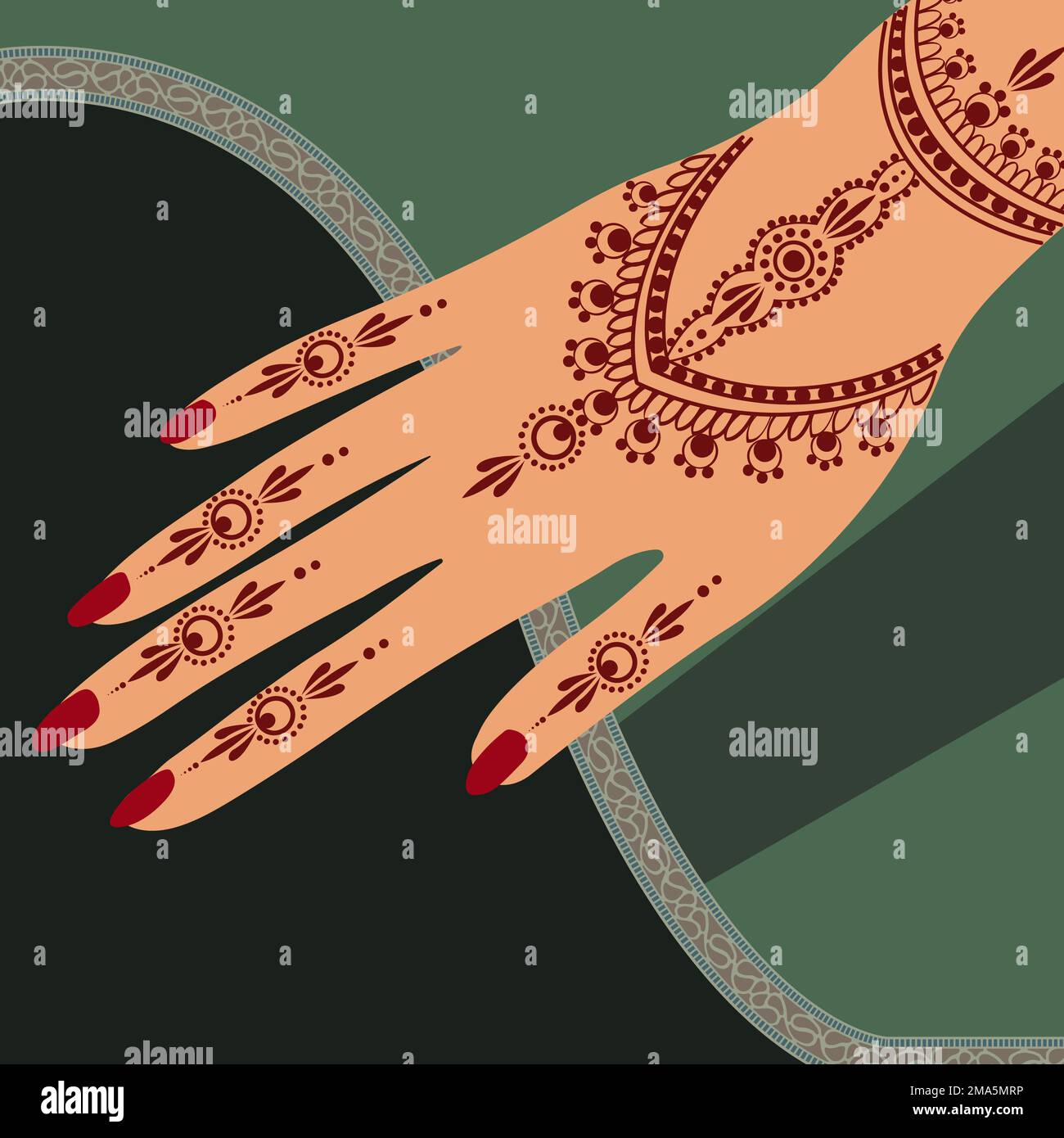 Motif floral Henna Mehndi Vector Hand Illustration Design, Henna Hands Vector, Henna Hands template Banner background design, Henna Banner logo Background Banque D'Images