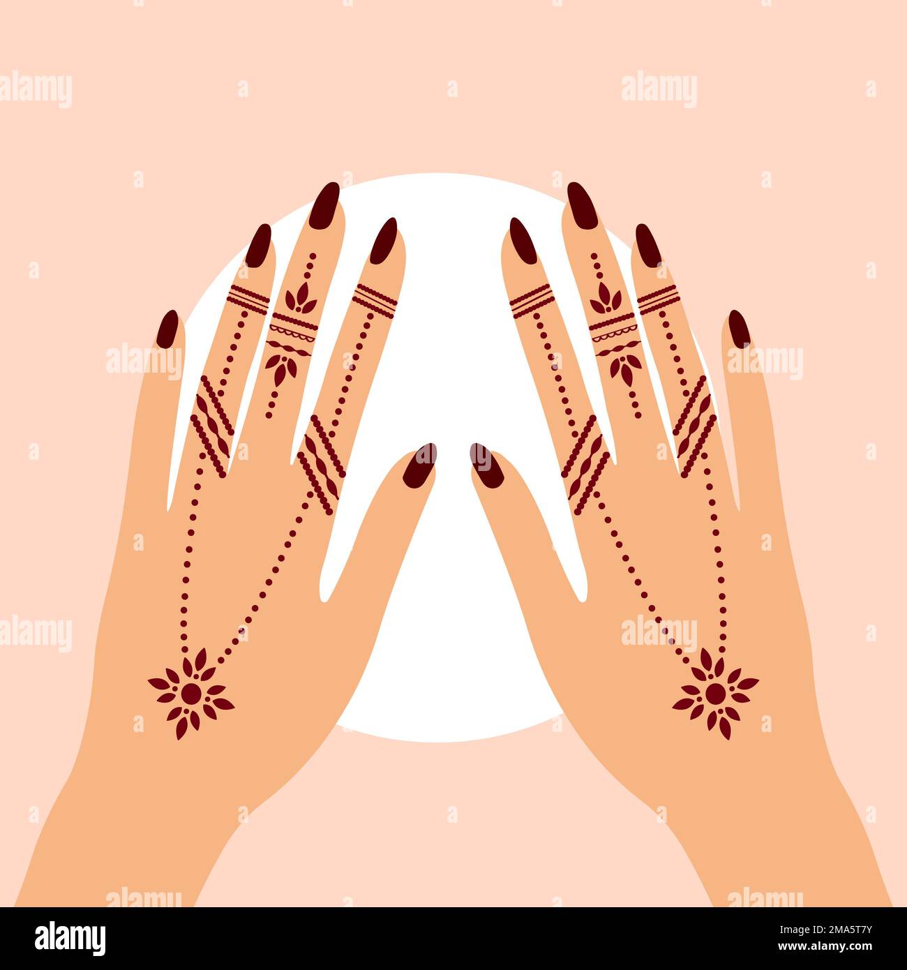 Motif floral Henna Mehndi Vector Hand Illustration Design, Henna Hands Vector, Henna Hands template Banner background design, Henna Banner logo Background Banque D'Images