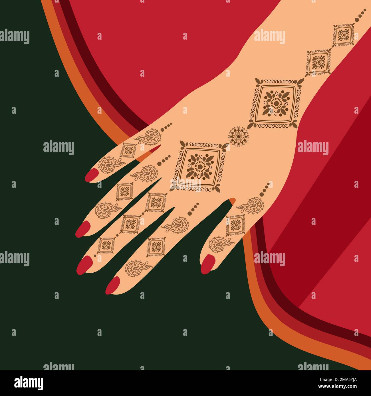 Motif floral Henna Mehndi Vector Hand Illustration Design, Henna Hands Vector, Henna Hands template Banner background design, Henna Banner logo Background Banque D'Images