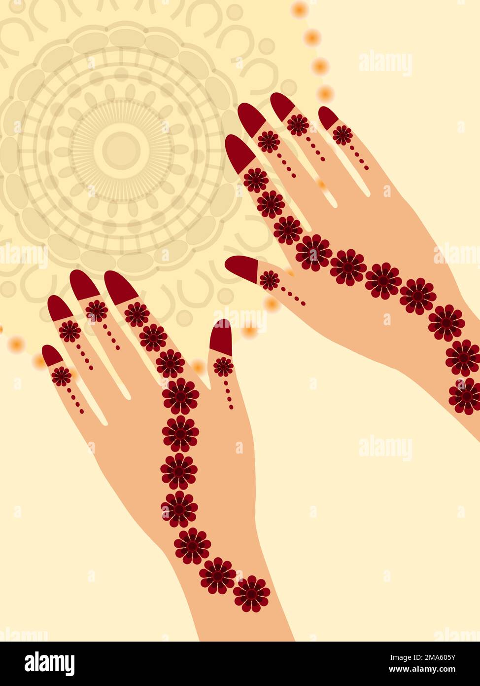 Motif floral Henna Mehndi Vector Hand Illustration Design, Henna Hands Vector, Henna Hands template Banner background design, Henna Banner logo Background Banque D'Images