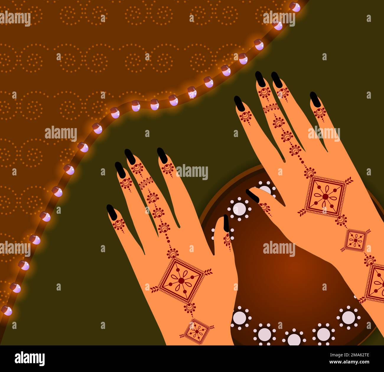 Motif floral Henna Mehndi Vector Hand Illustration Design, Henna Hands Vector, Henna Hands template Banner background design, Henna Banner logo Background Banque D'Images