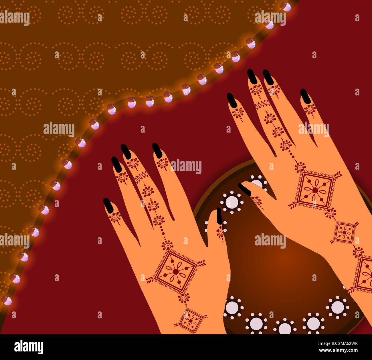 Motif floral Henna Mehndi Vector Hand Illustration Design, Henna Hands Vector, Henna Hands template Banner background design, Henna Banner logo Background Banque D'Images