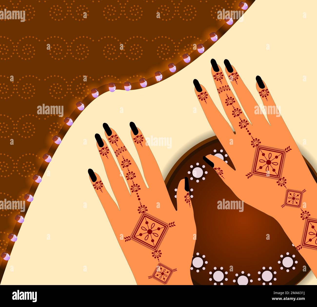 Motif floral Henna Mehndi Vector Hand Illustration Design, Henna Hands Vector, Henna Hands template Banner background design, Henna Banner logo Background Banque D'Images