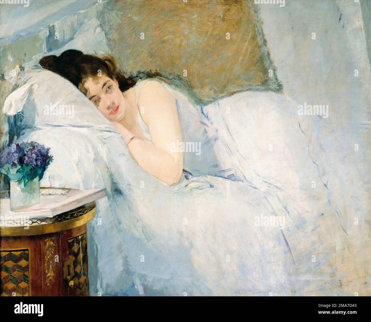 EVA Gonzalès, Awakening Girl, peinture à l'huile sur toile, 1877-1878 Banque D'Images