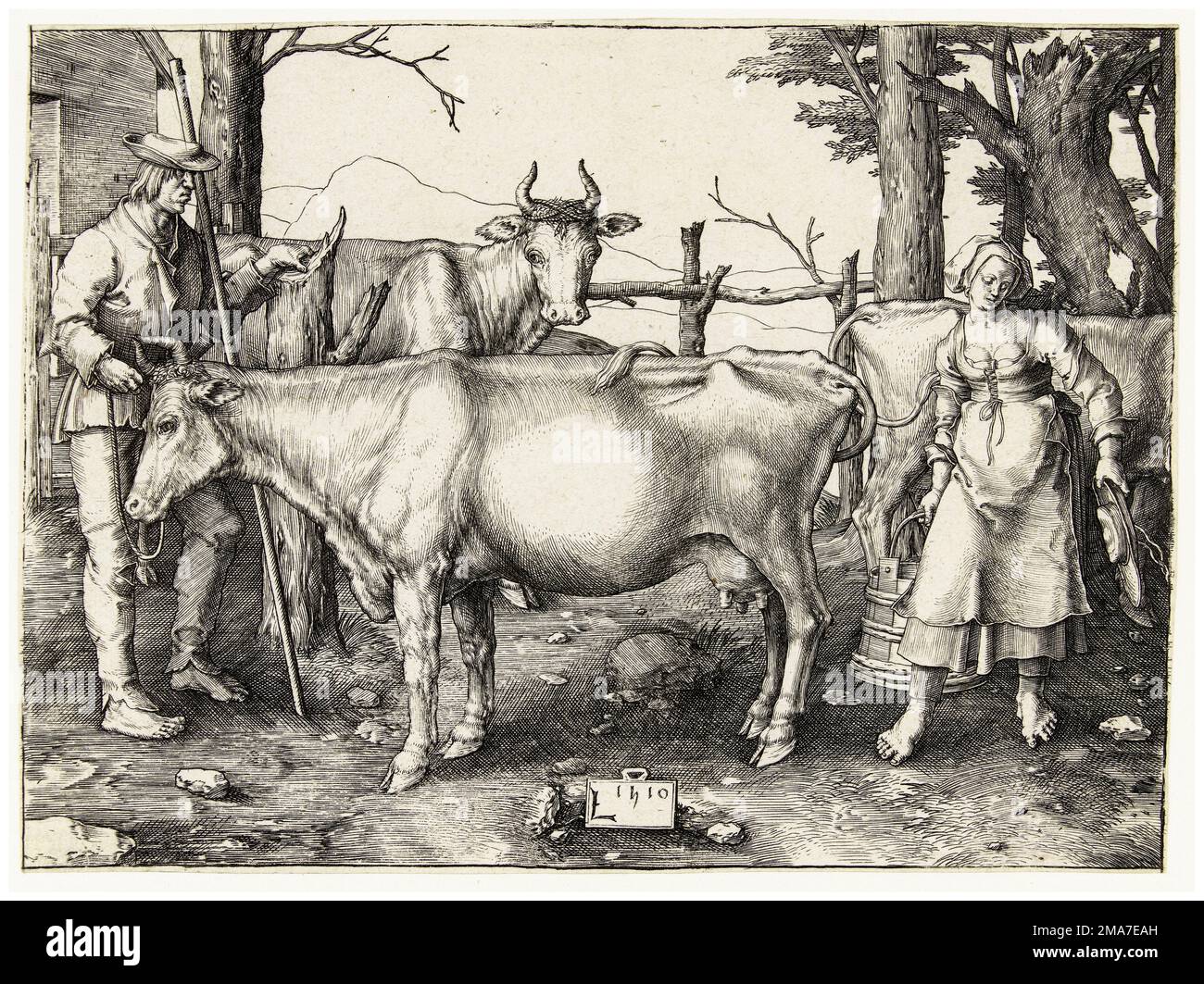 Lucas van Leyden, la Milkmaid, gravure en copperplate, 1510 Banque D'Images