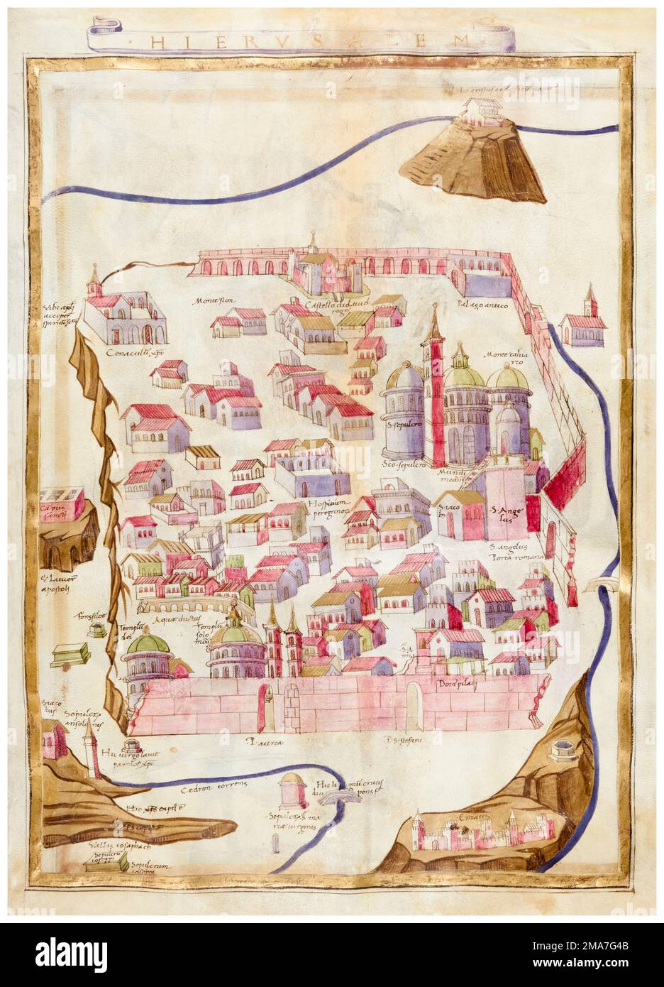 15th siècle, carte de Jérusalem, illustration faite en 1472 par Pietro del Massaio Banque D'Images