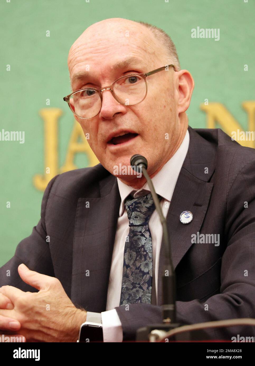 Tokyo, Japon. 19th janvier 2023. Robert Floyd, secrétaire exécutif de l'Organisation du Traité d'interdiction complète des essais nucléaires (TICEN), s'exprime jeudi au Club de presse national du Japon à Tokyo, à 19 janvier 2023. Floyd est maintenant à Tokyo pour échanger des vues avec des responsables japonais, notamment le Premier ministre Fumio Kishida et le ministre des Affaires étrangères Yoshimasa Hayashi. Credit: Yoshio Tsunoda/AFLO/Alay Live News Banque D'Images