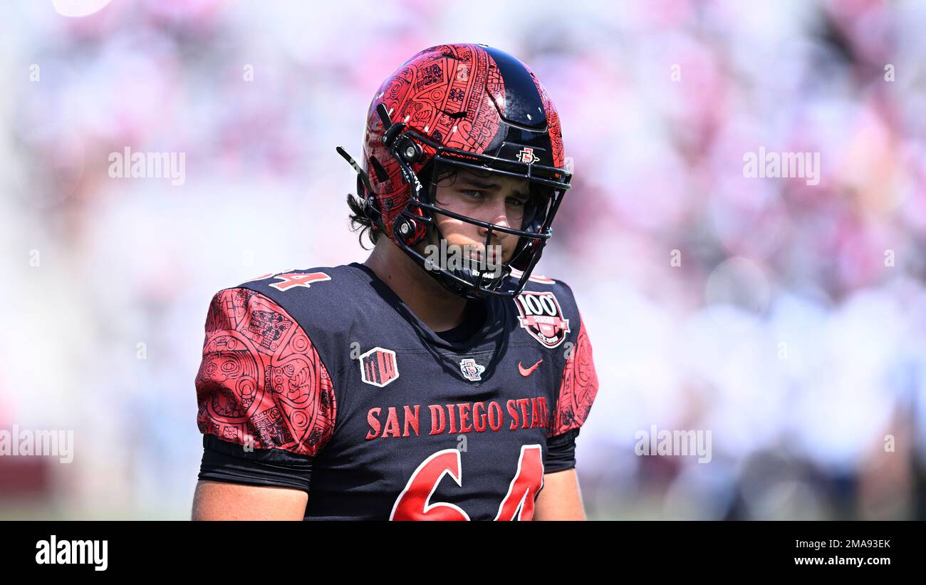 San Diego State long snapper Tyson Chavez plays during an NCAA college football game against the Toledo Rockets, Saturday, Sept. 24, 2022, in San Diego. (AP Photo/Denis Poroy) Banque D'Images