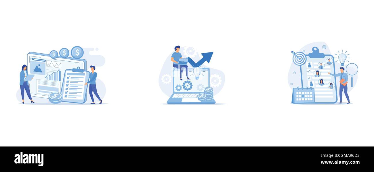 Concept de résumé de flux de travail, concept de résumé d'entreprise en ligne, concept de résumé de gestion de projet , illustration moderne à vecteur plat Illustration de Vecteur