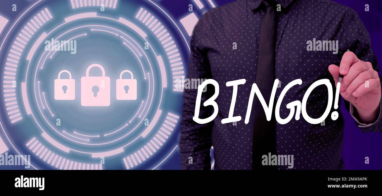 Bingo de texte d'écriture. Concept signifiant jeu de hasard dans lequel chaque joueur correspond aux numéros imprimés Banque D'Images