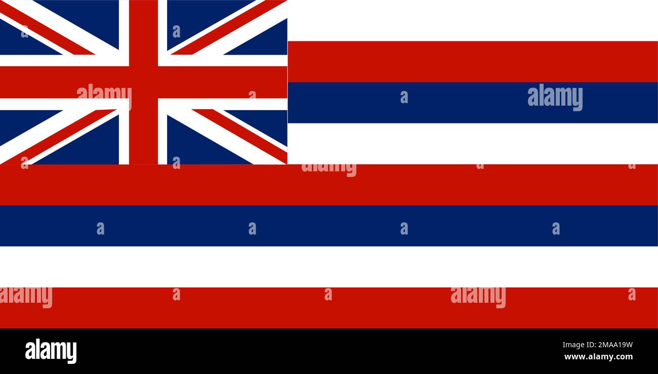 Drapeau de l'État d'Hawaï (États-Unis d'Amérique, États-Unis ou États-Unis, Amérique du Nord) Moku'aina o Hawai'i, huit bandes horizontales alternées de blanc, rouge, Illustration de Vecteur