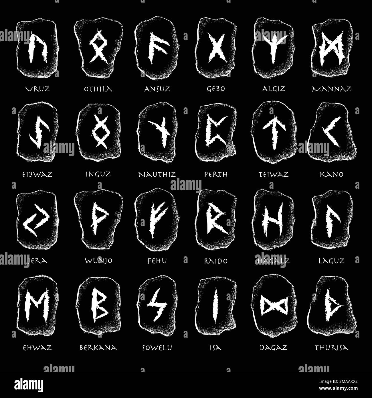 Ensemble de pierres de grunge noires Viking runes Illustration de Vecteur