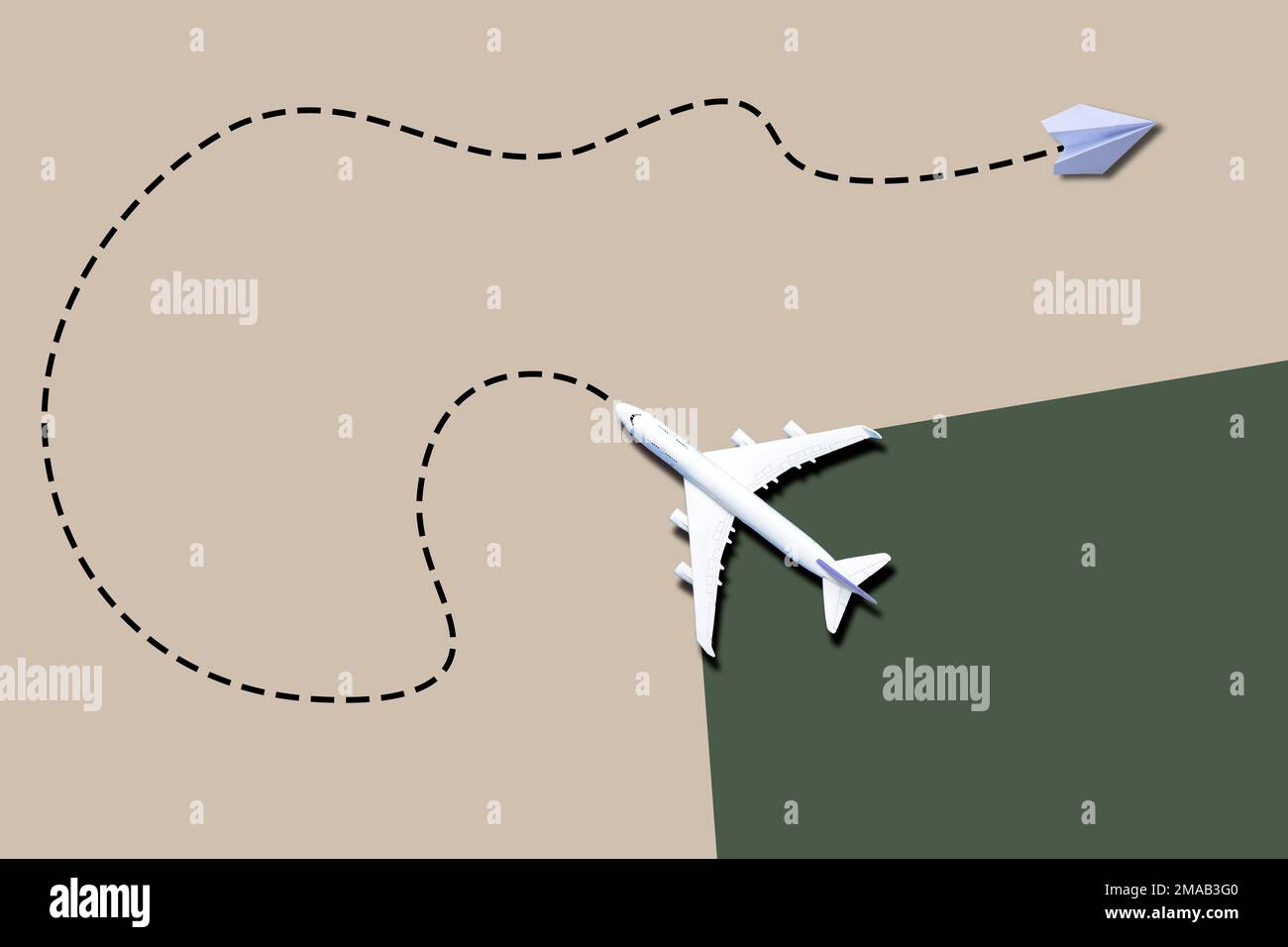 3d le passage d'un avion de jouet à un avion de papier Banque D'Images
