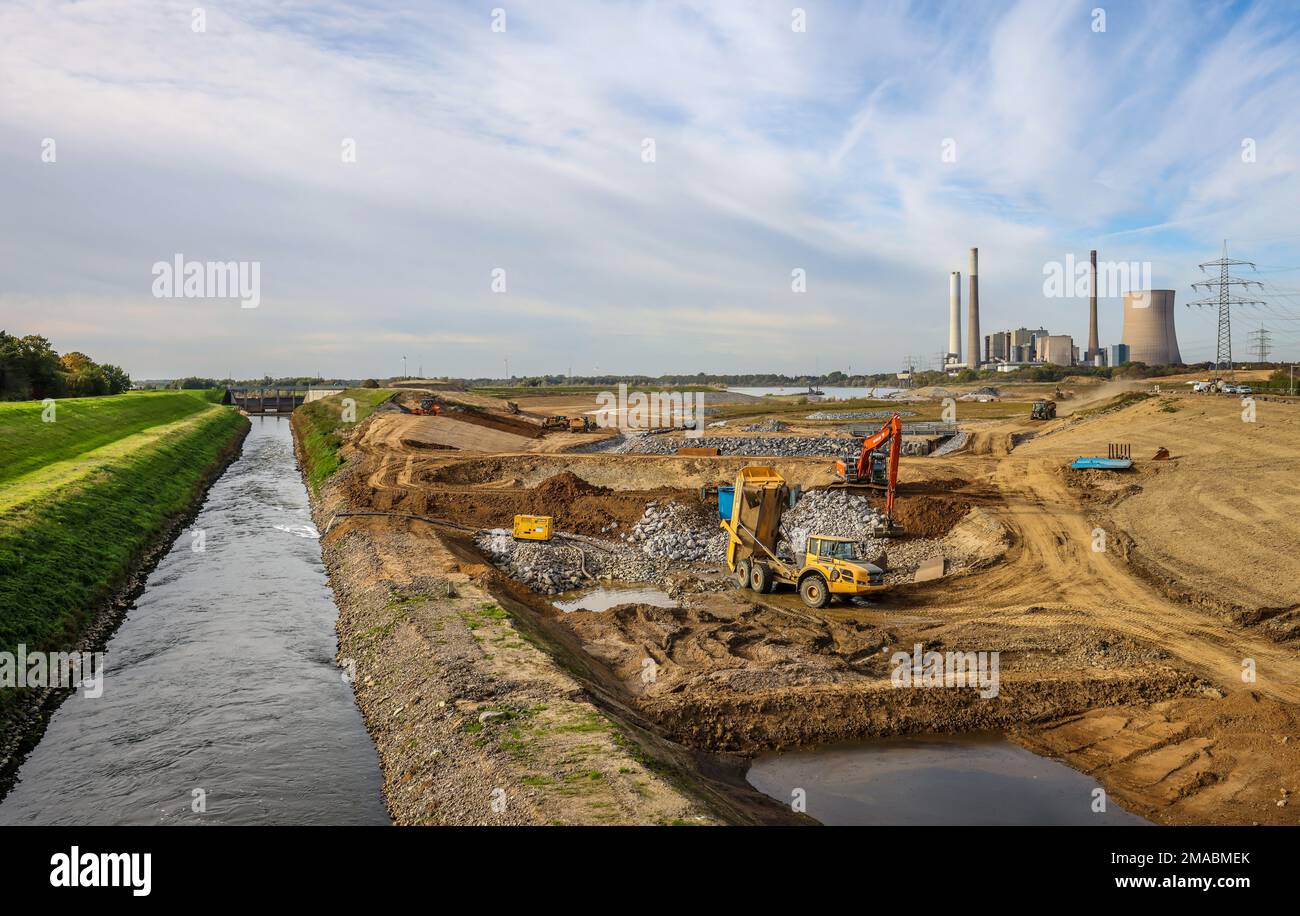 12.10.2022, Allemagne, Rhénanie-du-Nord-Westphalie, Dinslaken - Emschermuendung dans le Rhin. Site de construction du nouvel estuaire de l'Emscher devant le Banque D'Images
