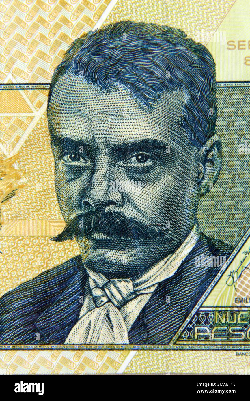 Emiliano Zapata portrait, figure historique mexicaine sur le vieux billet de banque mexicain, vintage Banque D'Images