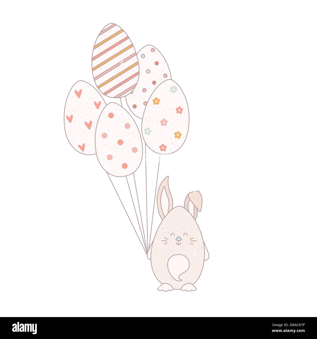 Joli lapin de Pâques avec des ballons comme des œufs. Illustration vectorielle pour carte, bannière de vente. Illustration de Vecteur