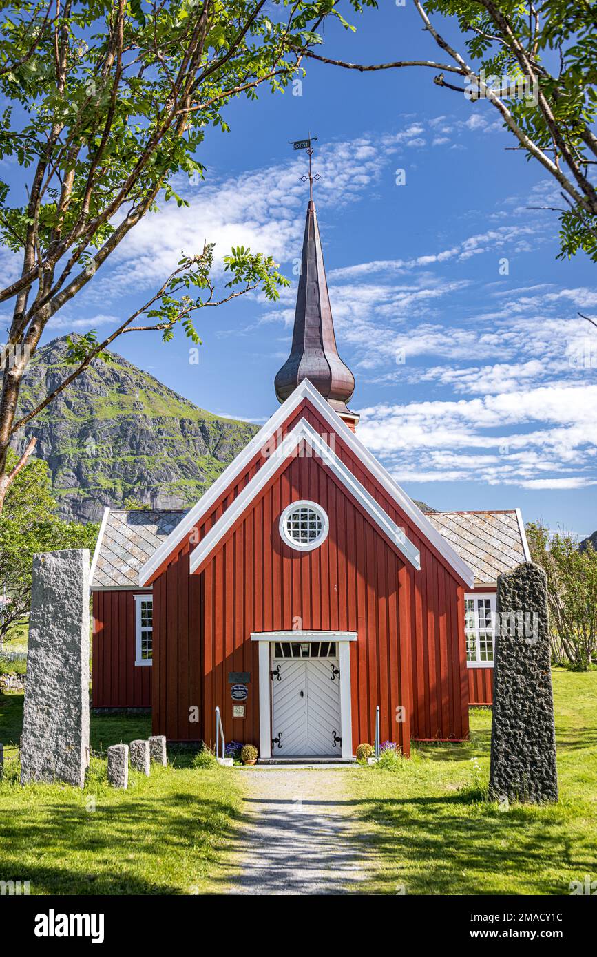 Église Flakstad, Ramberg, îles Lofoten, Nordland, Norvège Banque D'Images
