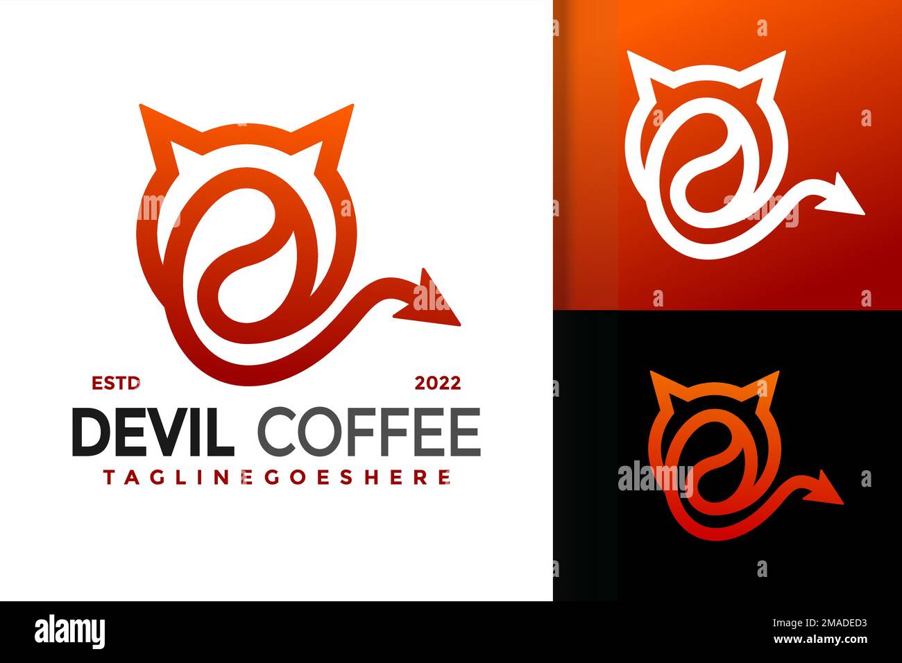 Illustration vectorielle d'un logo moderne avec des cornes et une queue de diable - idéal pour les boissons énergisantes Illustration de Vecteur