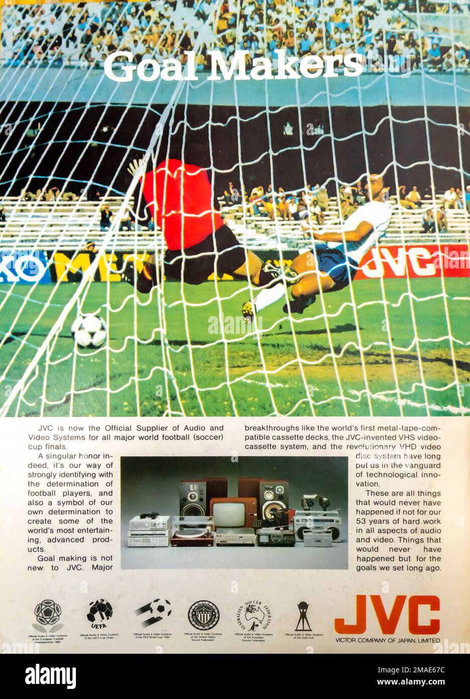 Publicité de JVC Electronics Goal Makers dans le magazine NatGeo, 1983 Banque D'Images