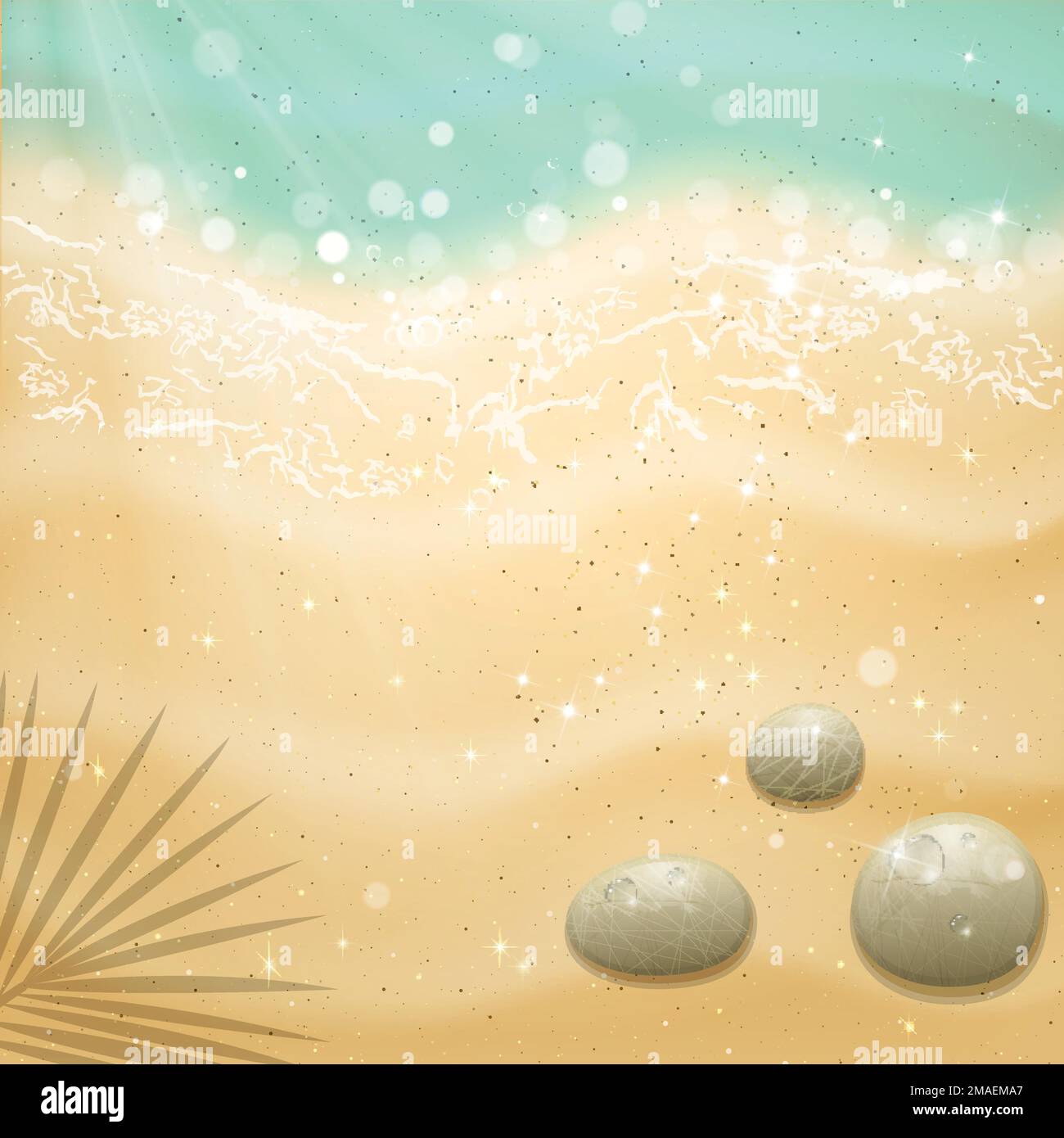 bannière avec plage de sable et vagues bleues Illustration de Vecteur