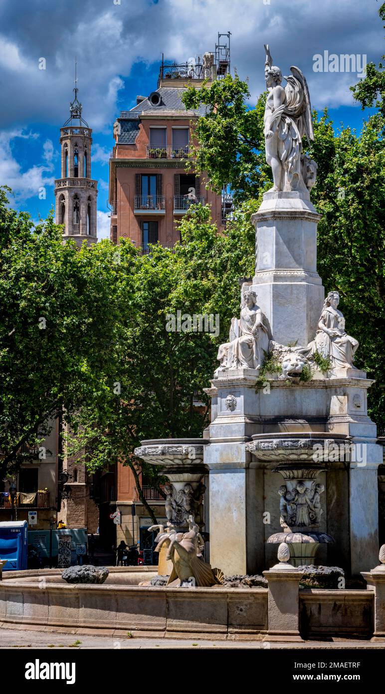 Pla de Palau avec Font del Geni Français fontaine sur la droite, Barcelone,  Catalogne, Espagne Photo Stock - Alamy