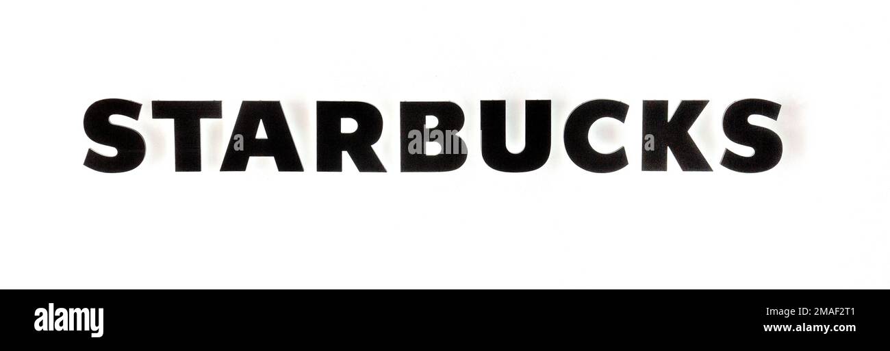 Barcelone , Espagne 25 décembre 2018: Logo Starbucks sur le mur blanc Banque D'Images