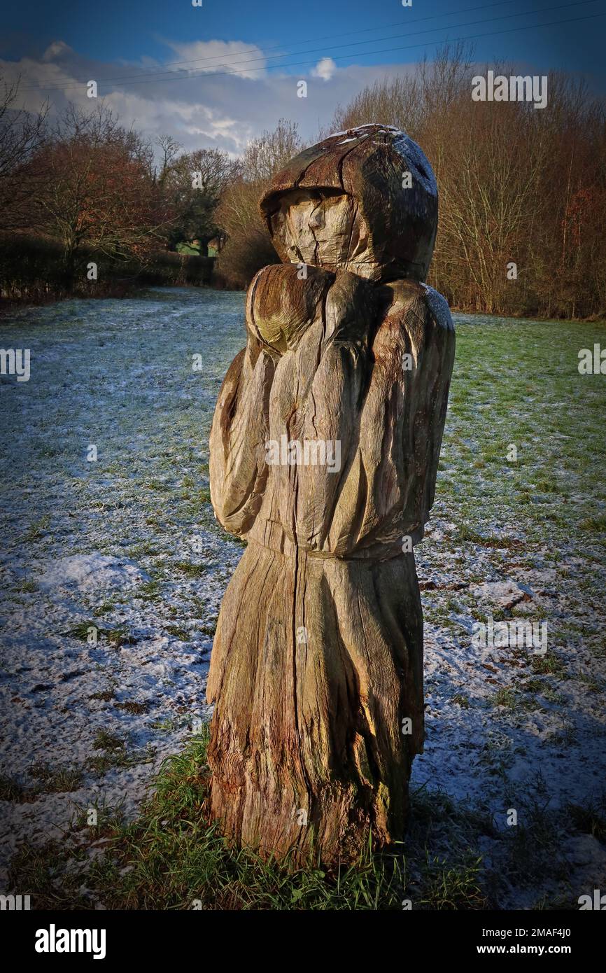 Statue en bois, bois de Grappenhall, Broad Lane, Warrington, Cheshire, Angleterre, Royaume-Uni, WA4 Banque D'Images