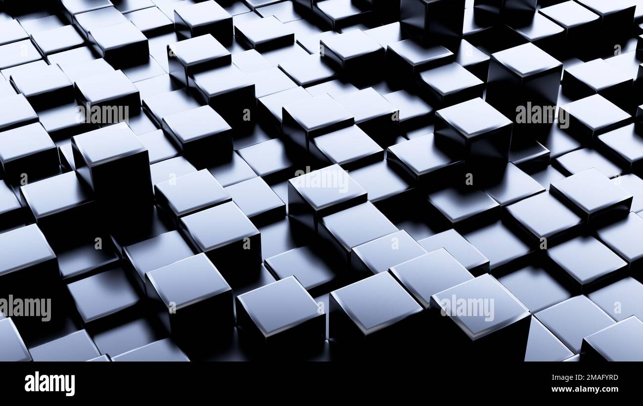 Cubes noirs 3D abstraits avec rendu surface brillante 3D Banque D'Images