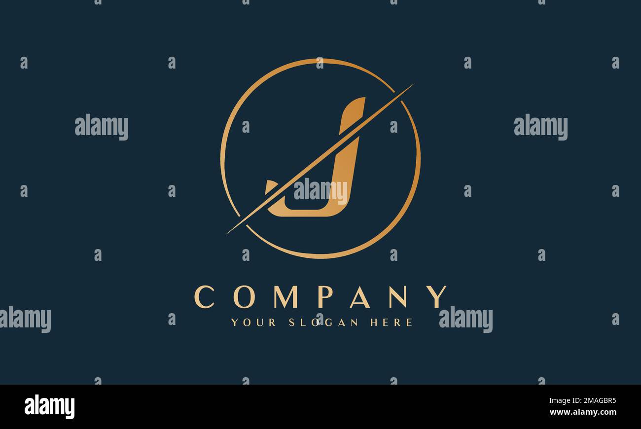 Logo lettre J en tranches avec forme de cercle. Modèle de logo Letter J Luxury de couleur or. Magnifique logo Design pour la marque de luxe de compagnie. Illustration de Vecteur