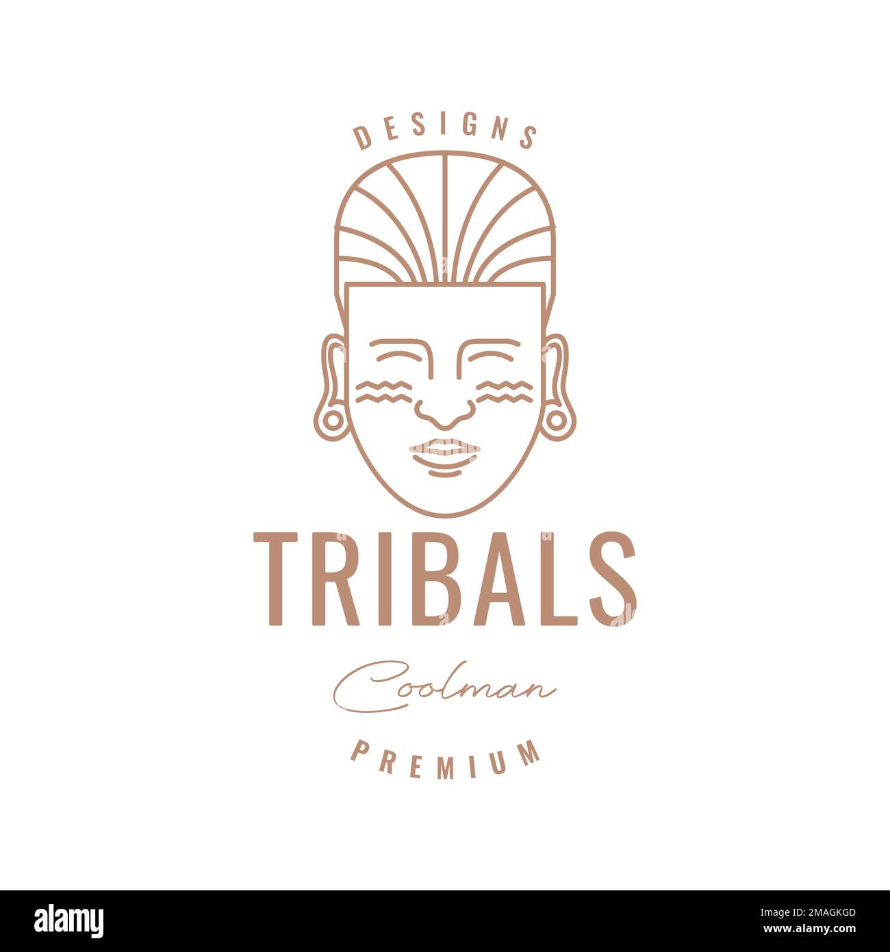jeune gars visage tribals culture contour d'oreille ligne hipster logo design vector icône modèle d'illustration Illustration de Vecteur