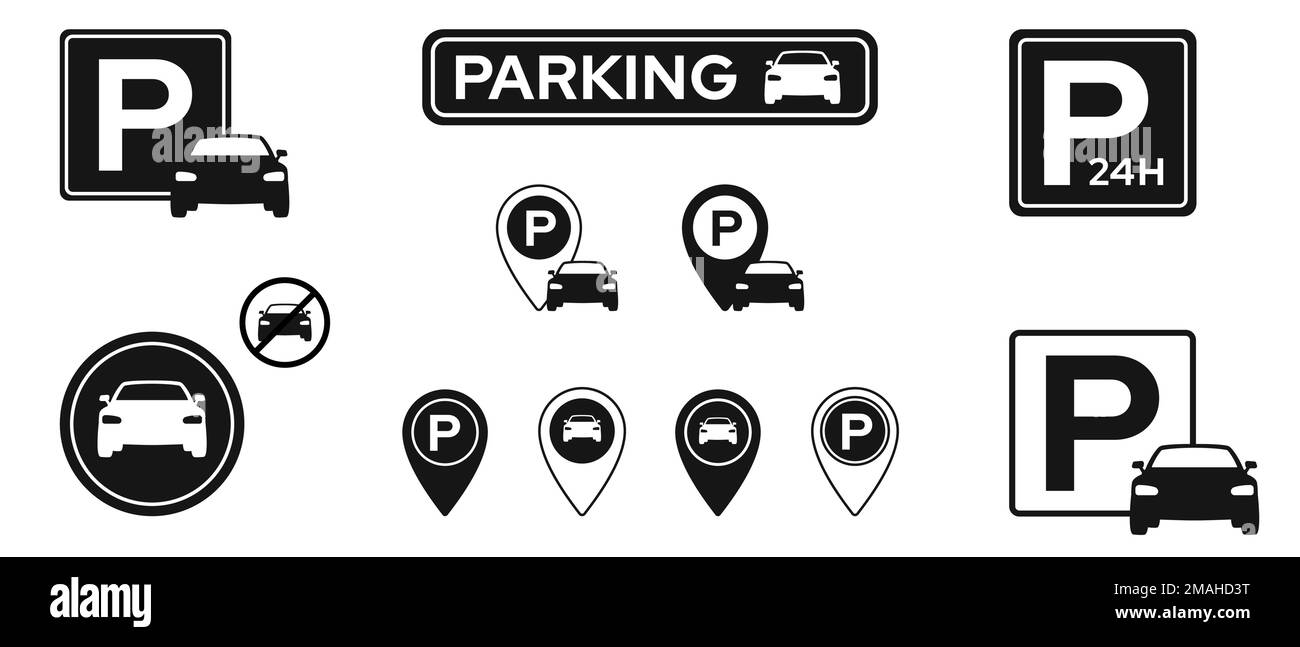 Icône de stationnement définie. Collection du symbole de parking au garage. Illustration vectorielle Illustration de Vecteur