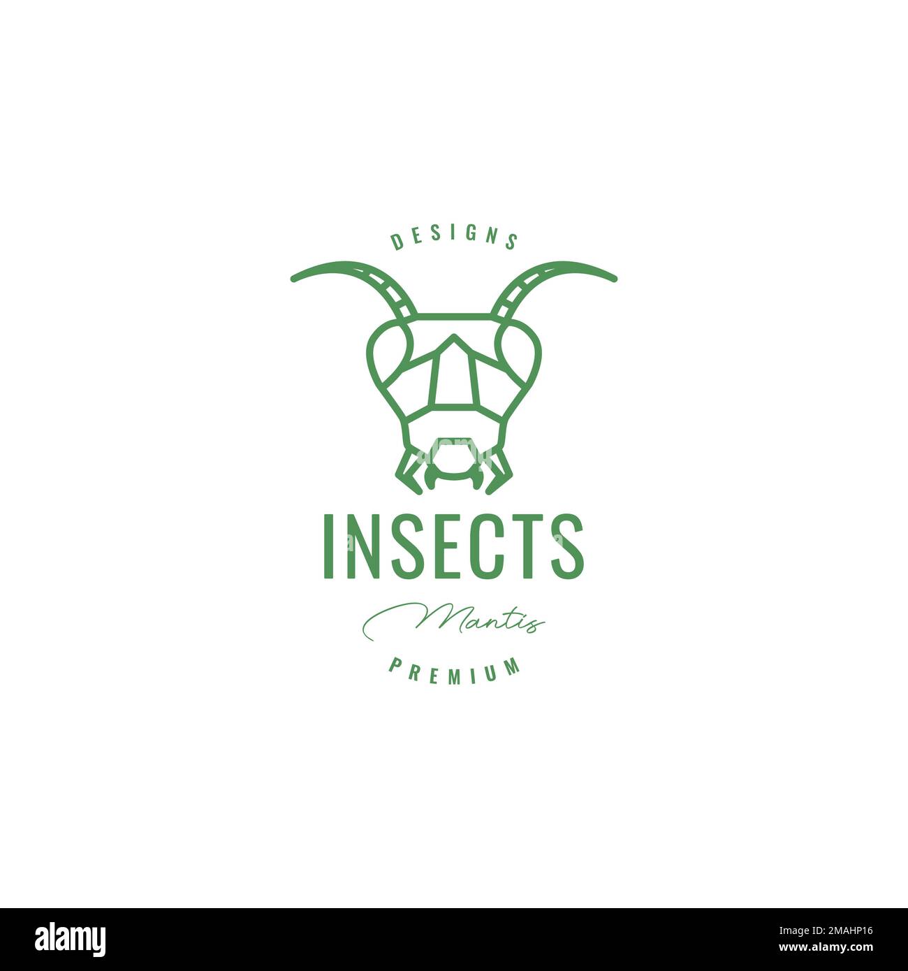 tête insecte mantis plante herbe antenne vert minimal logo design vecteur icône modèle d'illustration Illustration de Vecteur
