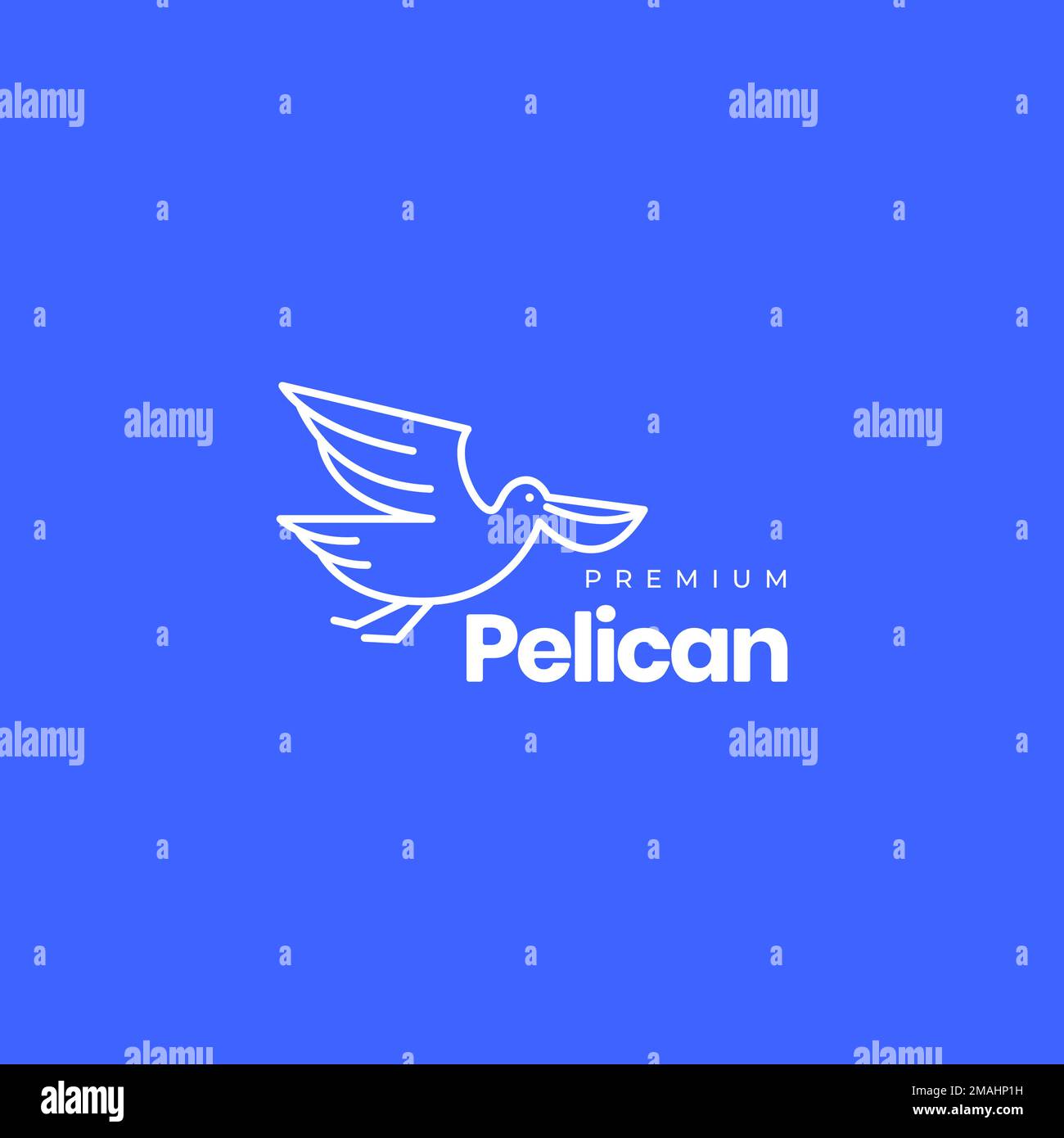 oiseau volant pelican ailes battant regardant poisson eau lignes art style logo design vecteur icône modèle d'illustration Illustration de Vecteur