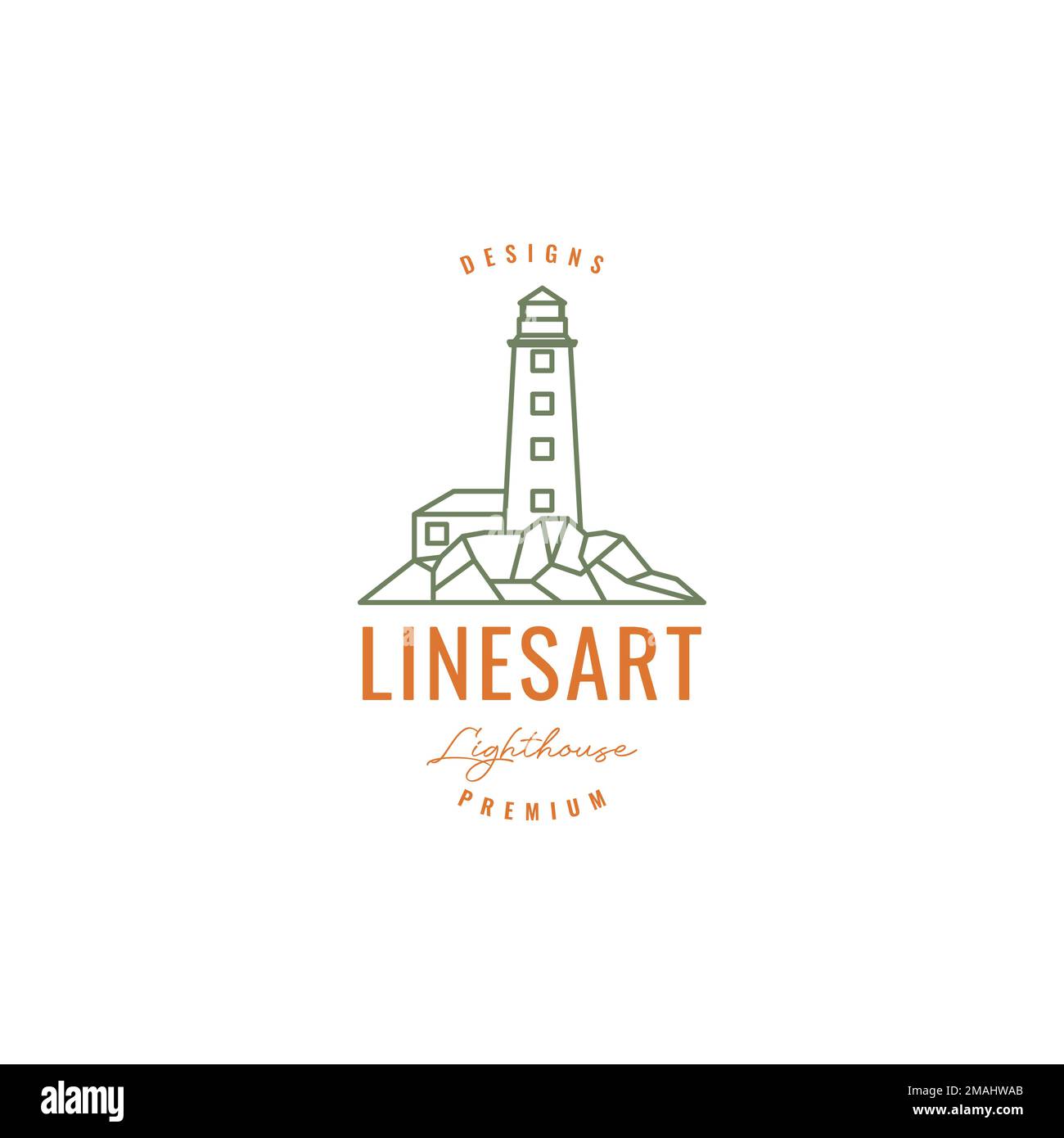 phare océan mer éclairage ligne art style hipster vintage logo design vector icône modèle d'illustration Illustration de Vecteur