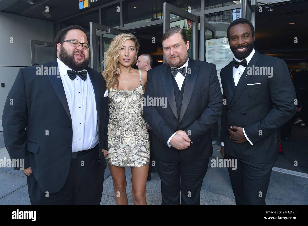 Zach Cherry, from left, Dichen Lachman, Michael Chernus, and Tramell Tillman arrive at the 74th Emmy Awards on Monday, Sept. 12, 2022, at the Microsoft Theater in Los Angeles. (Photo by Lisa O'Connor/Invision for the Television Academy/AP Images) Banque D'Images
