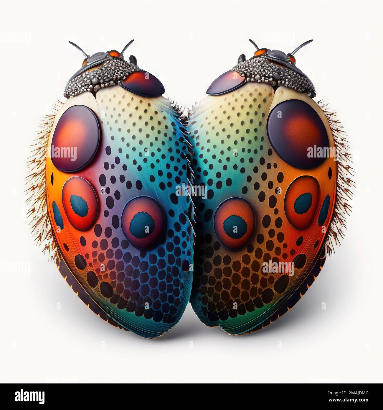 un insecte coloré avec deux couleurs différentes sur ses pattes arrière ...