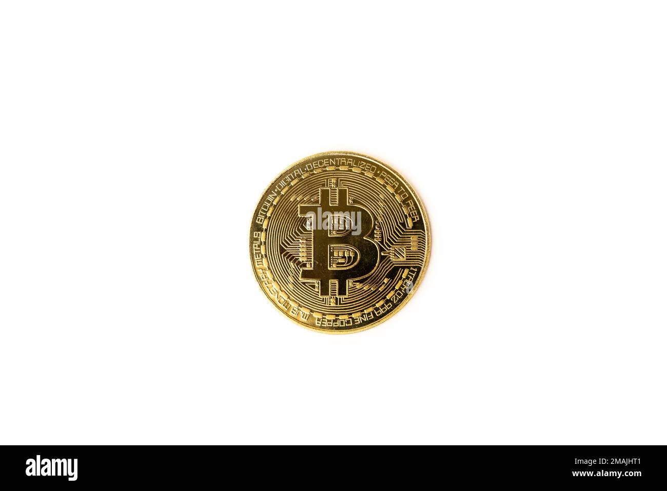 Bitcoin physique sur fond blanc Banque D'Images