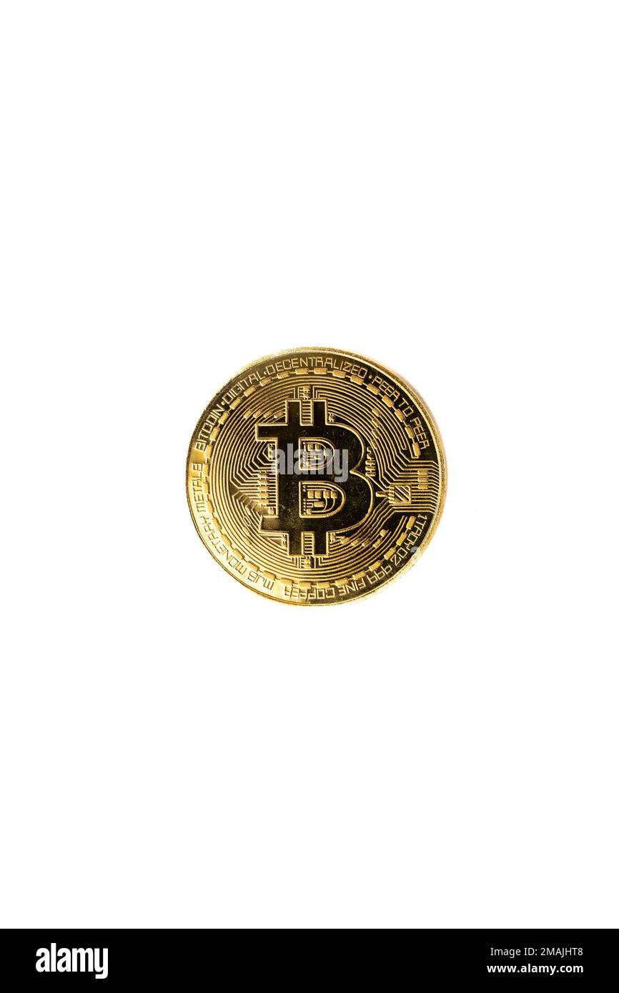 Bitcoin physique sur fond blanc Banque D'Images