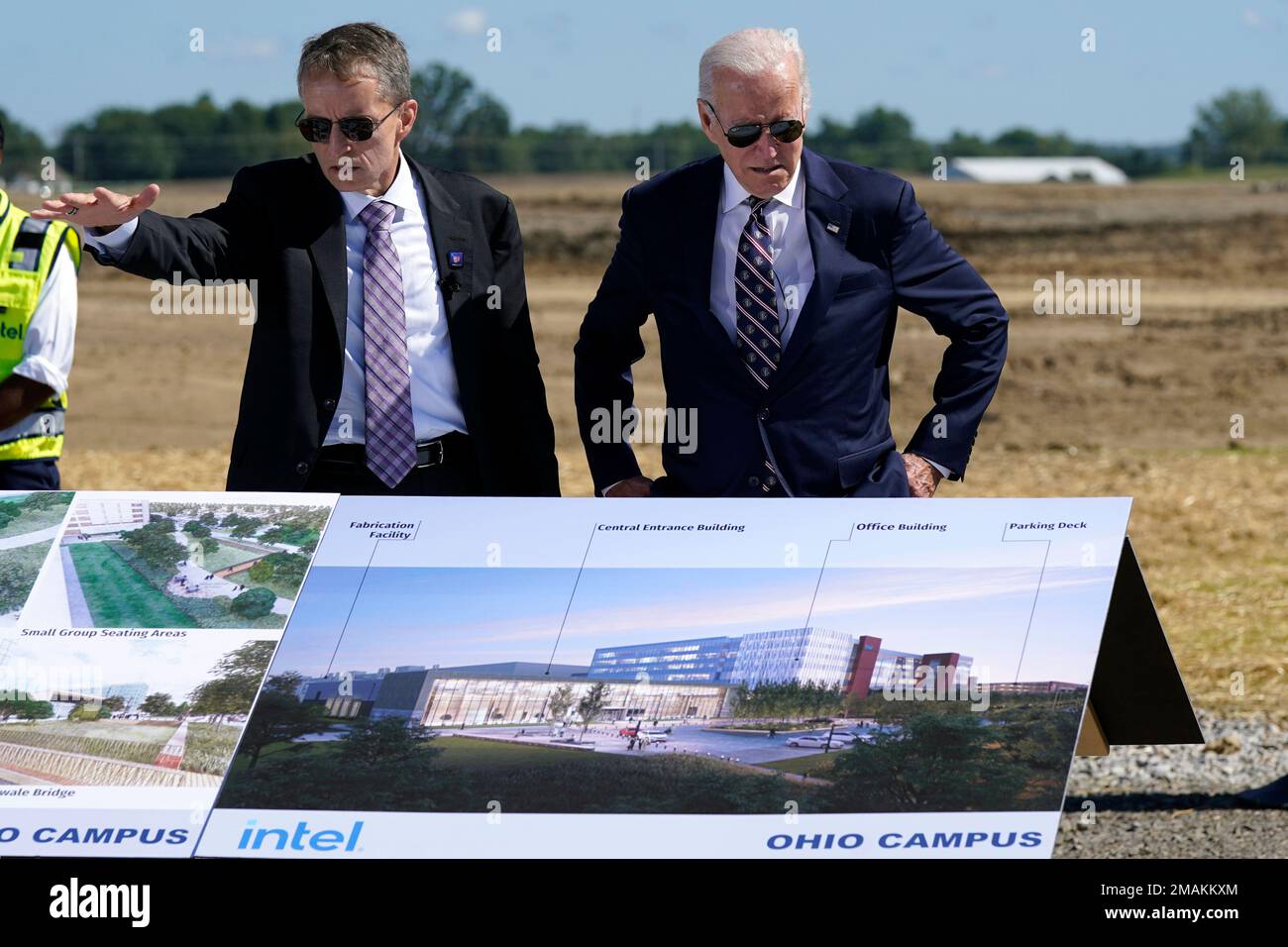 President Joe Biden listens as Intel CEO Pat Gelsinger speaks at the ...