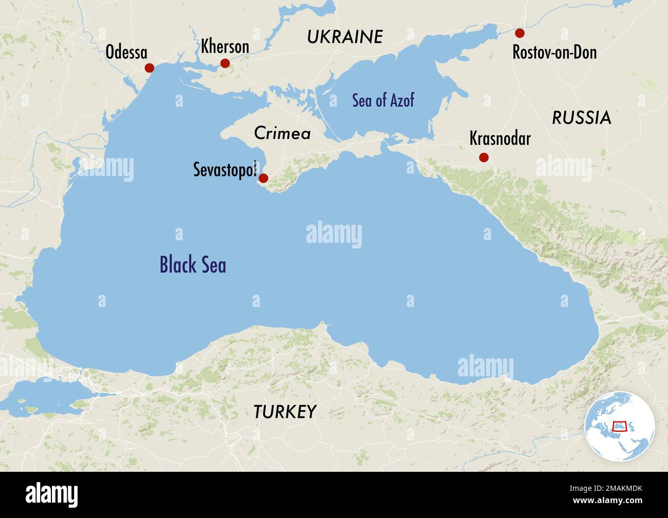 La région de Crimée en Ukraine avec les principales villes et les pays voisins Banque D'Images