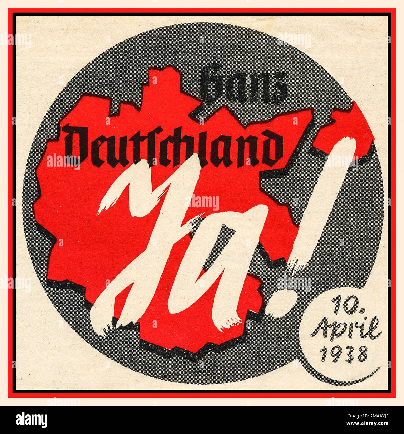 ANSCHLUSS Un référendum sur l'Anschluss avec l'Allemagne nazie a eu lieu en Autriche occupée par l'Allemagne le 10 avril 1938, à côté d'un en Allemagne. Les troupes allemandes avaient déjà occupé l'Autriche un mois plus tôt, le 12 mars 1938. Le résultat officiel a été déclaré favorable à 99,73%, avec un taux de participation de 99,71%. Banque D'Images