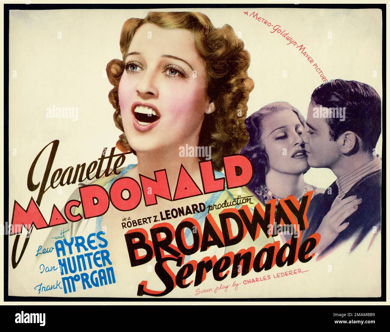 Affiche du film vintage pour la comédie musicale américaine 'Broadway Serenade'(1939). Avec Jeanette MacDonald, avec Lew Ayres, Dan Hunter et Frank Morgon. MGM image Hollywood USA Banque D'Images