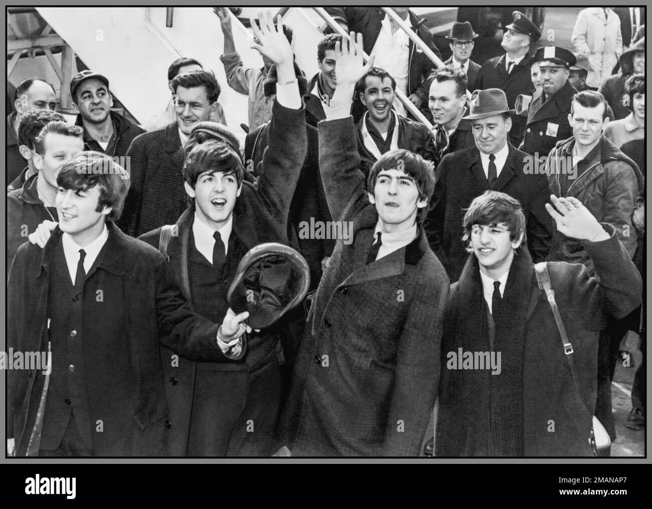 Les Beatles arrivent à l'aéroport JFK de New York, États-Unis, le 7 février 1964 Banque D'Images