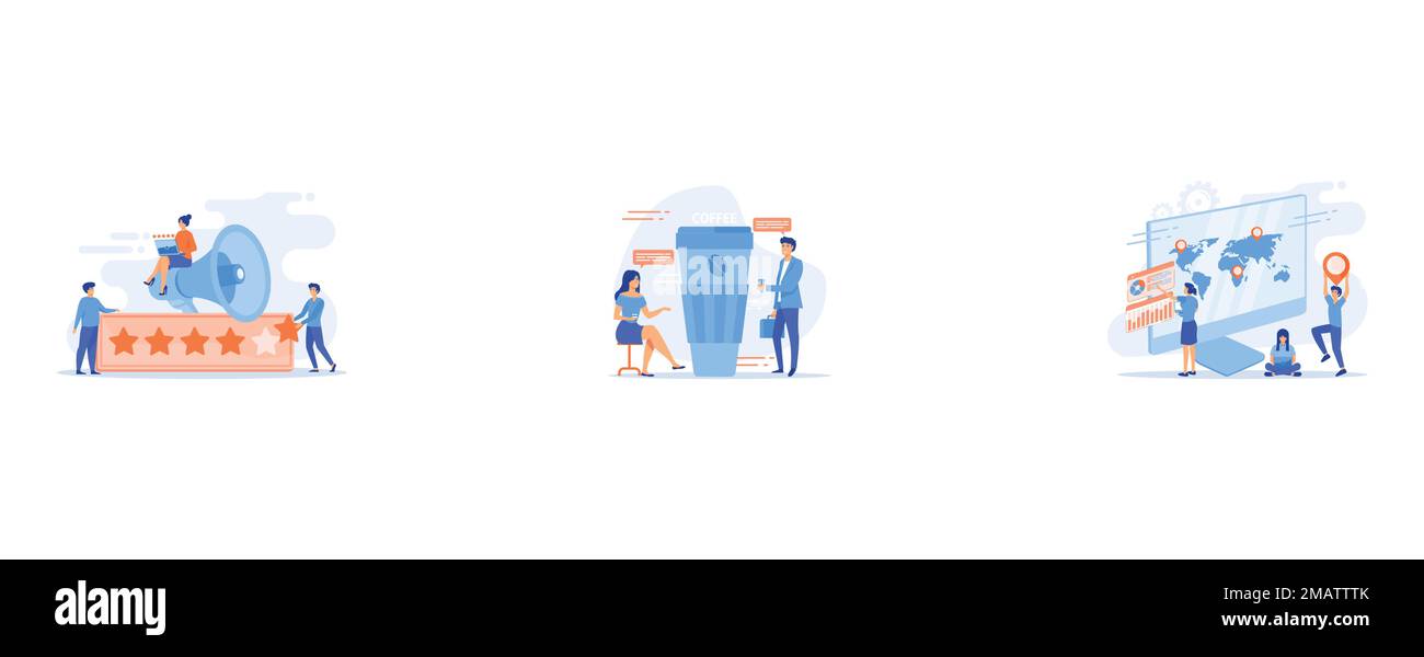 Échelle de notation, classement élevé, concept de premier rang, repos au travail, boissons chaudes des collègues, affaires internationales, ouverture de succursales d'entreprise, wor Illustration de Vecteur