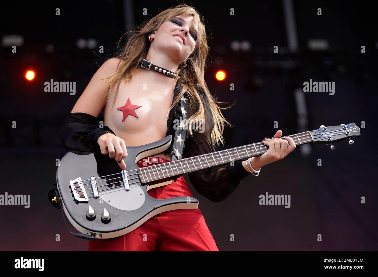 Victoria De Angelis of Maneskin performs on Day 4 of the Lollapalooza Music Festival on Sunday