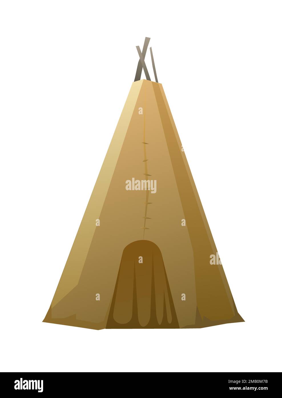 Cabane à wigwam indienne en feutre et peaux. Entrée fermée. Habitation tribale nord-américaine. Maison traditionnelle des peuples nomades. Isolé sur blanc Illustration de Vecteur